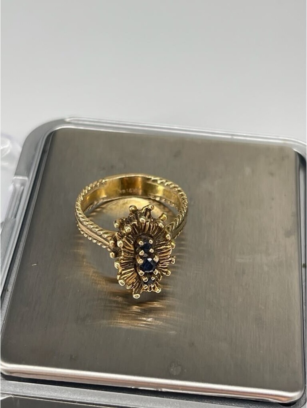 Vintage 14K Yellow Gold Black Stone‎ Cluster Ring Floral Estate Jewelry 5.34g